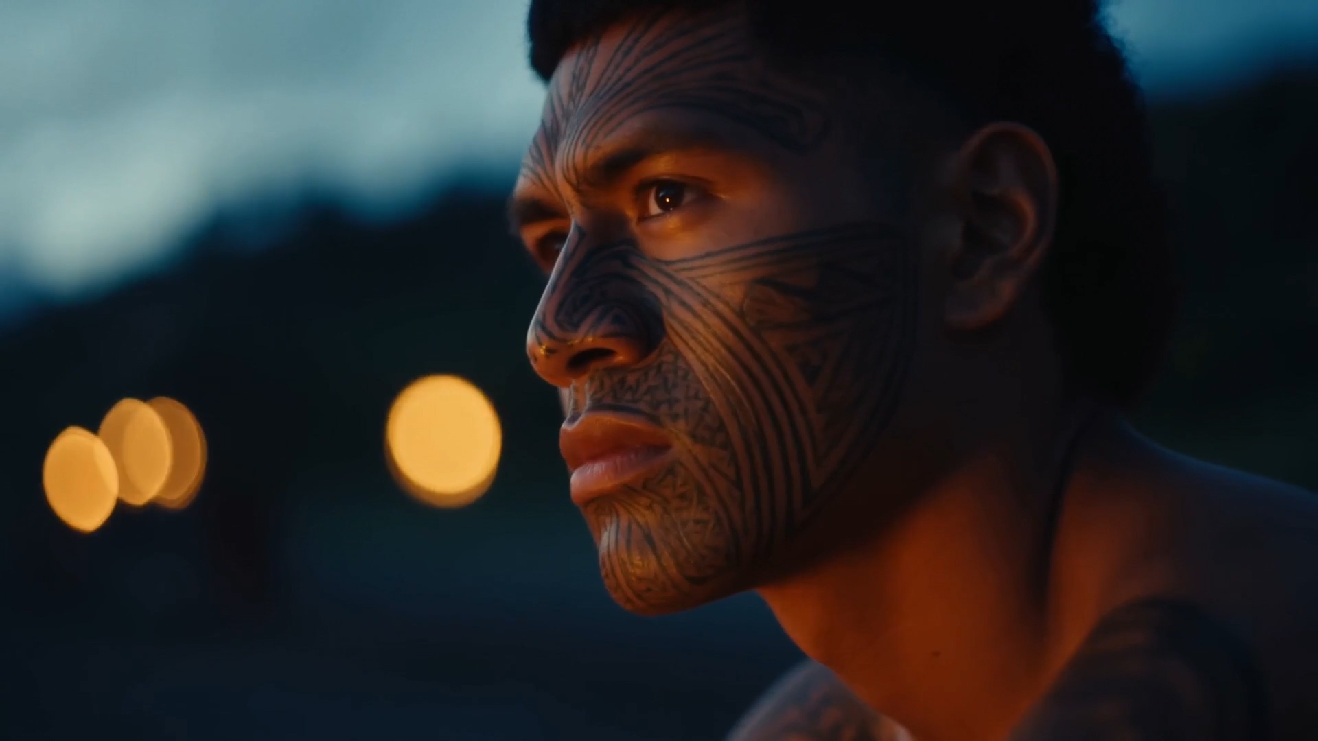 Māori-inspired portrait with Kanohi facial mark
